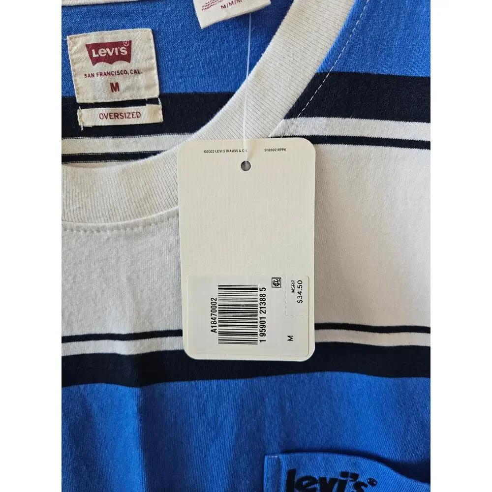 Levi's Oversized Baggy Shirt Striped Blue White Medium